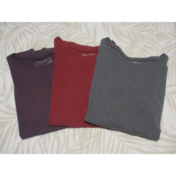 Eddie Bauer Womens Classic Fit Crewneck T-Shirts In Burgundy Purple & Gray - Picture 1 of 3